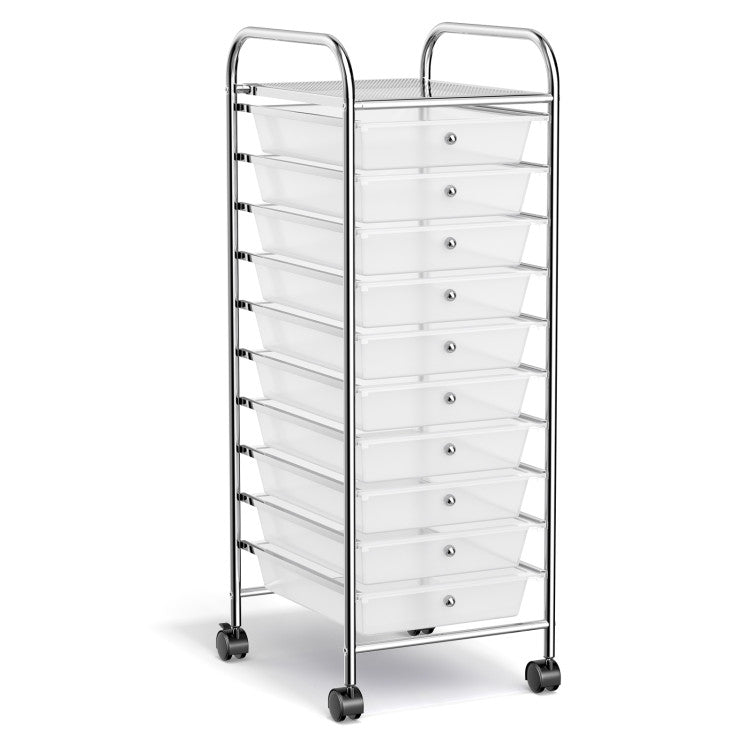 Storage Cart Organizer with 10 Compartments and Rolling Casters