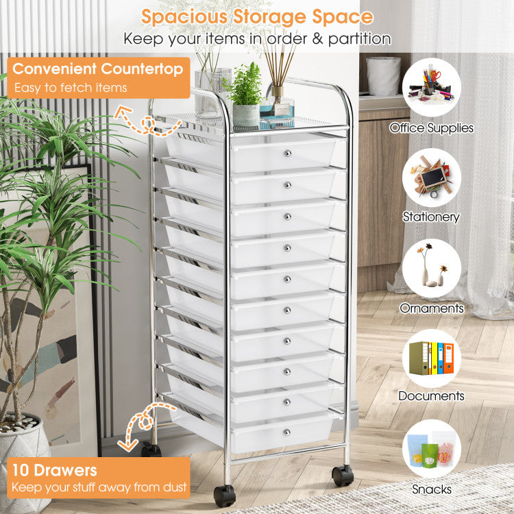 Storage Cart Organizer with 10 Compartments and Rolling Casters