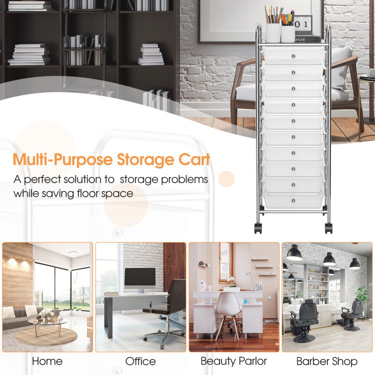 Storage Cart Organizer with 10 Compartments and Rolling Casters