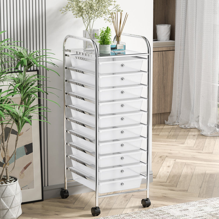 Storage Cart Organizer with 10 Compartments and Rolling Casters