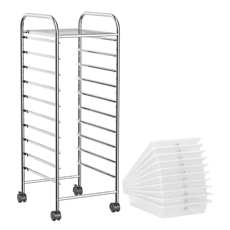 Storage Cart Organizer with 10 Compartments and Rolling Casters