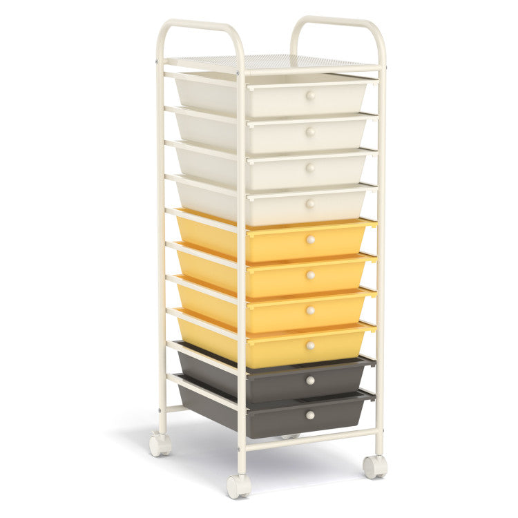 Storage Cart Organizer with 10 Compartments and Rolling Casters