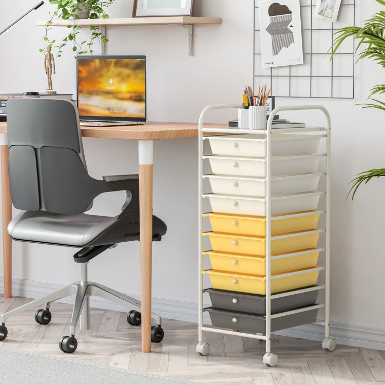 Storage Cart Organizer with 10 Compartments and Rolling Casters