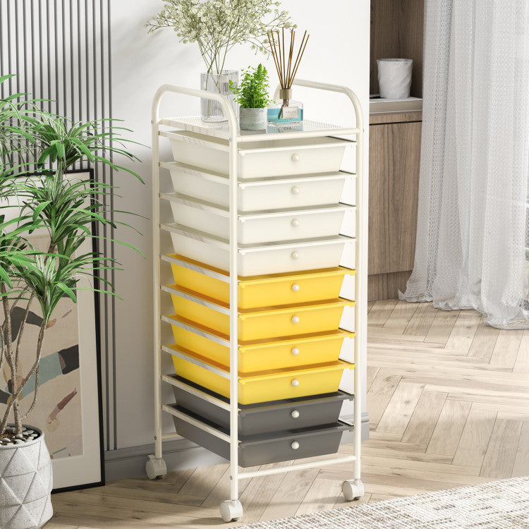 Storage Cart Organizer with 10 Compartments and Rolling Casters