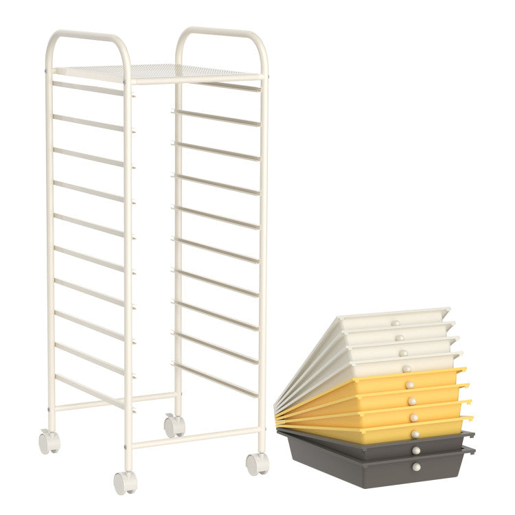 Storage Cart Organizer with 10 Compartments and Rolling Casters