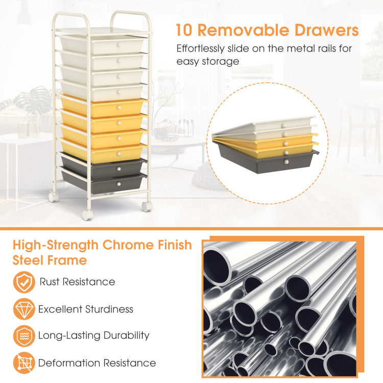 Storage Cart Organizer with 10 Compartments and Rolling Casters