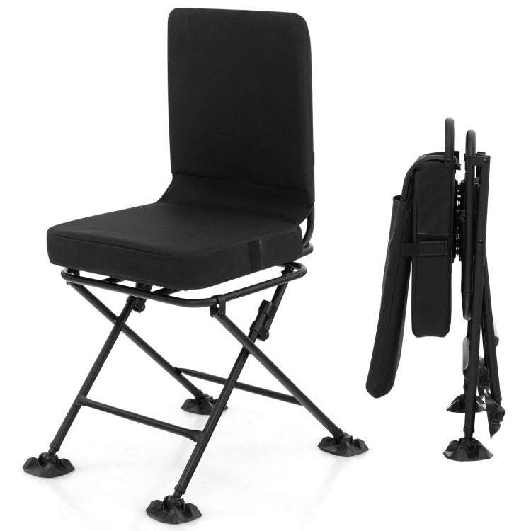 Swivel Folding Chair with Backrest and Padded Cushion for Camping, Fishing and Hunting