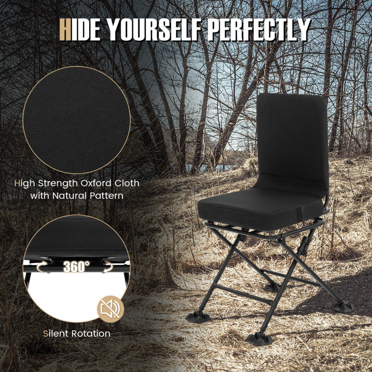 Swivel Folding Chair with Backrest and Padded Cushion for Camping, Fishing and Hunting