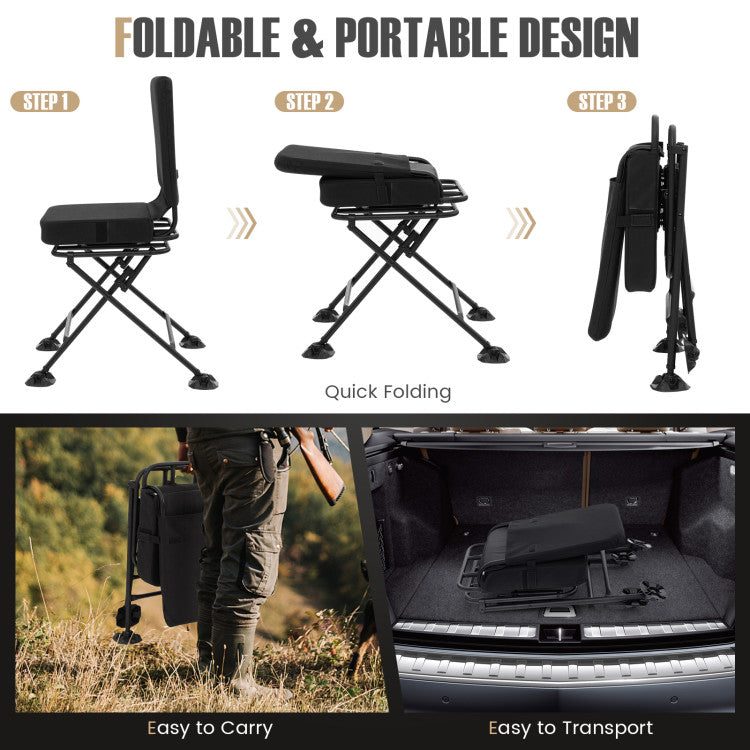 Swivel Folding Chair with Backrest and Padded Cushion for Camping, Fishing and Hunting