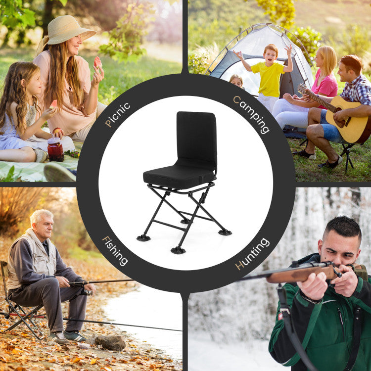 Swivel Folding Chair with Backrest and Padded Cushion for Camping, Fishing and Hunting