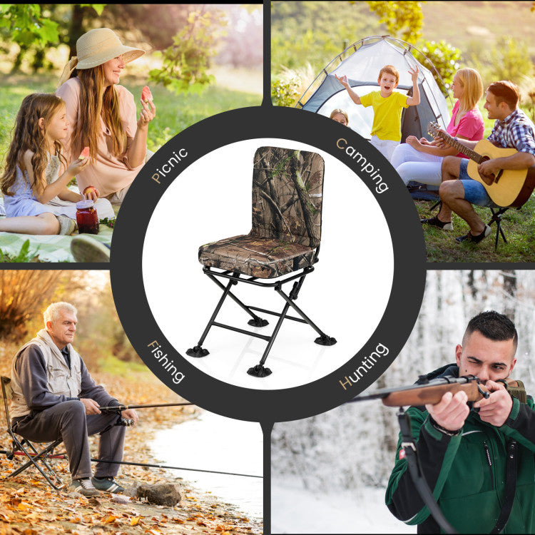 Swivel Folding Chair with Backrest and Padded Cushion for Camping, Fishing and Hunting