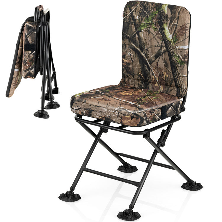 Swivel Folding Chair with Backrest and Padded Cushion for Camping, Fishing and Hunting