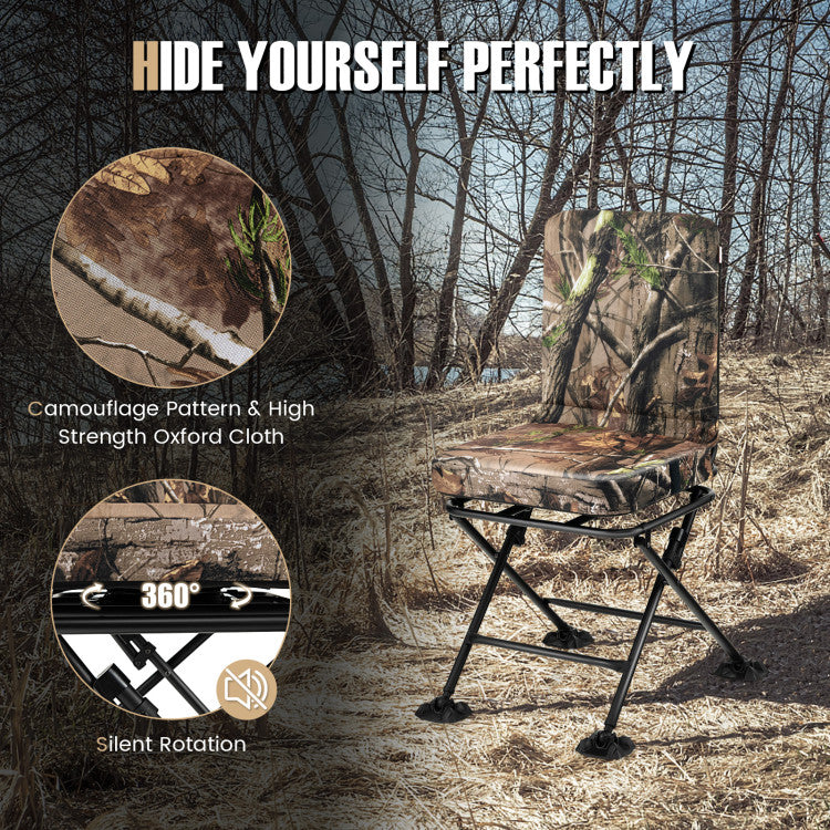 Swivel Folding Chair with Backrest and Padded Cushion for Camping, Fishing and Hunting