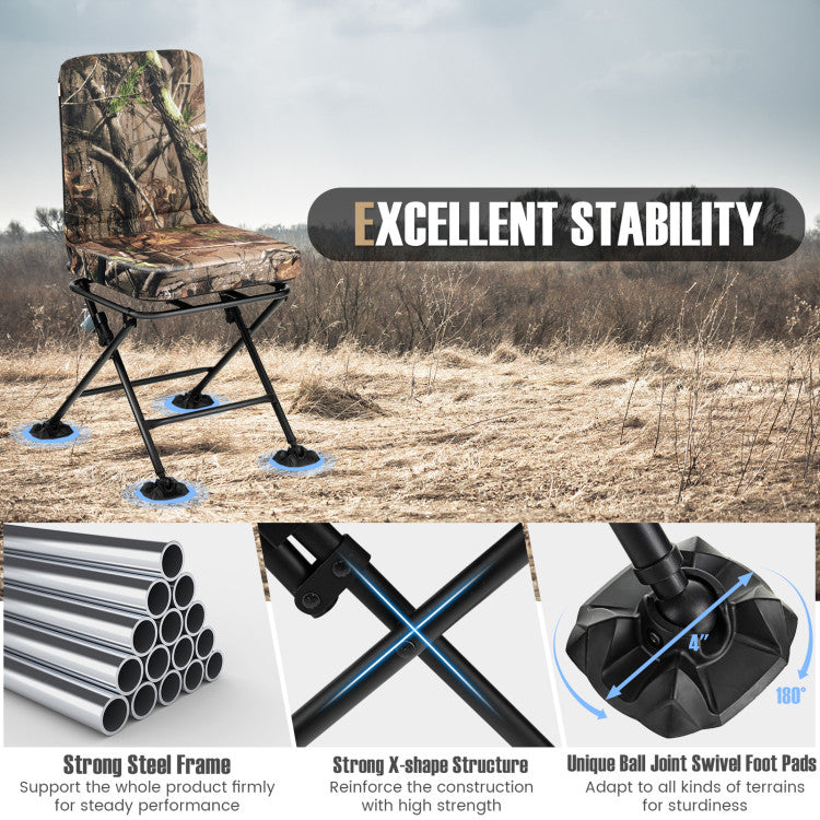 Swivel Folding Chair with Backrest and Padded Cushion for Camping, Fishing and Hunting