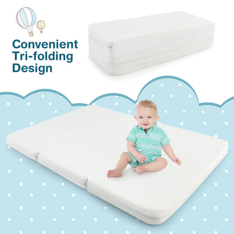 38 x 26 Inch Tri-fold Pack and Play Newborns Baby Mattress Pad with Carrying Bag