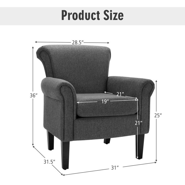 Upholstered Fabric Accent Chair with Adjustable Foot Pads