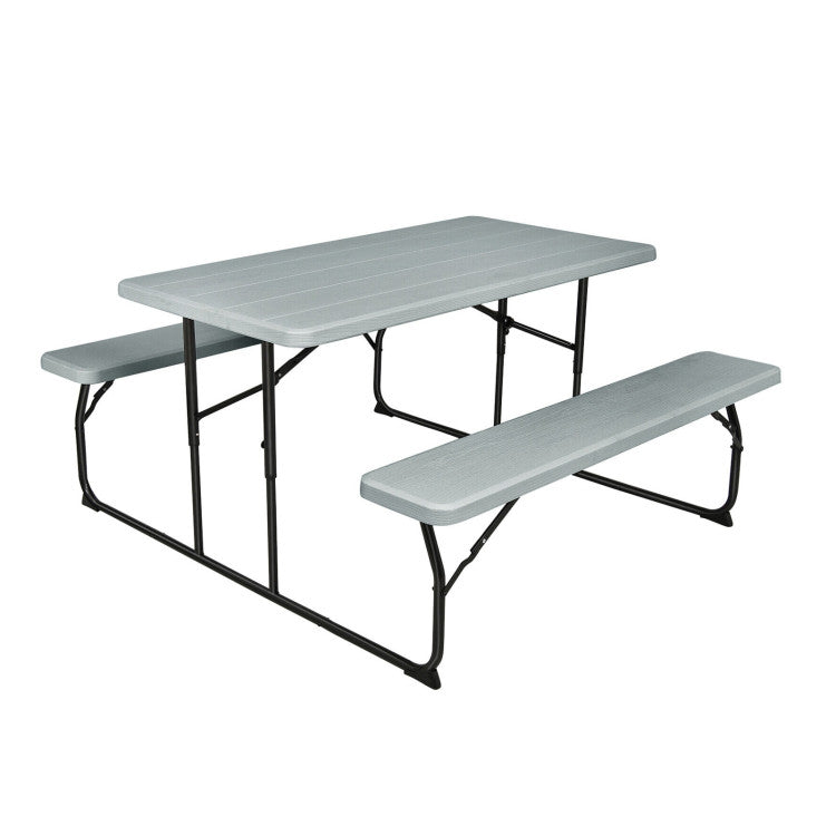Wood-like Texture Folding Picnic Table Bench Set for Indoor and Outdoor