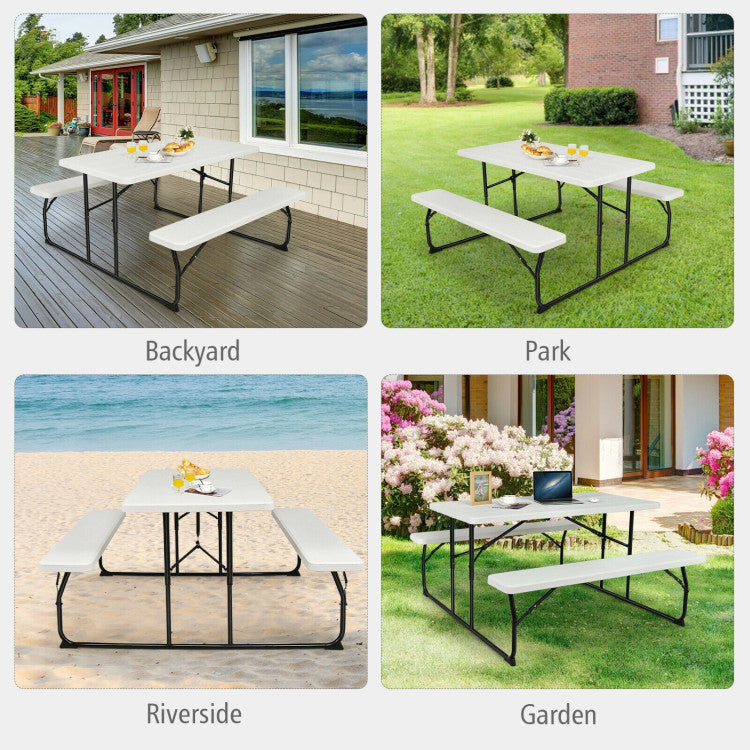 Wood-like Texture Folding Picnic Table Bench Set for Indoor and Outdoor