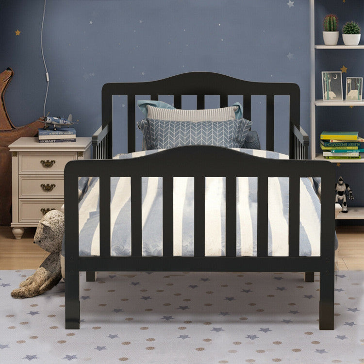 Wood Kids Toddler Bed Frame with Two Side Safety Guardrails for Rooms and Kindergarten