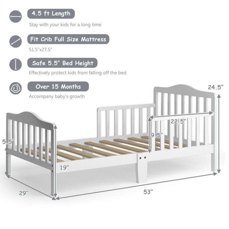 Wood Kids Toddler Bed Frame with Two Side Safety Guardrails for Rooms and Kindergarten