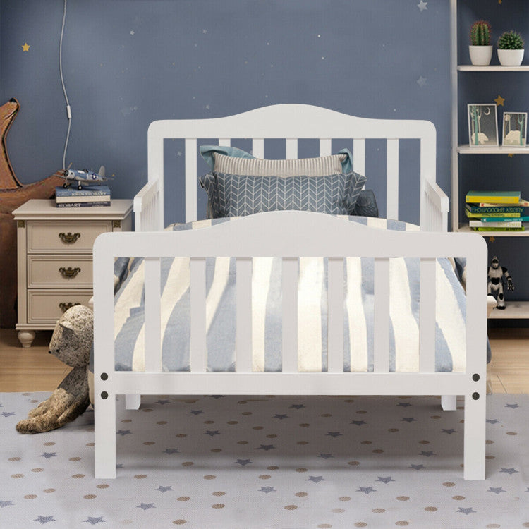 Wood Kids Toddler Bed Frame with Two Side Safety Guardrails for Rooms and Kindergarten