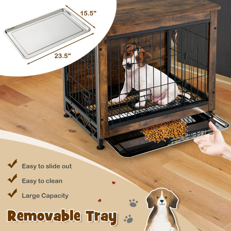 Wooden Dog Crate Furniture with Tray and Double Door