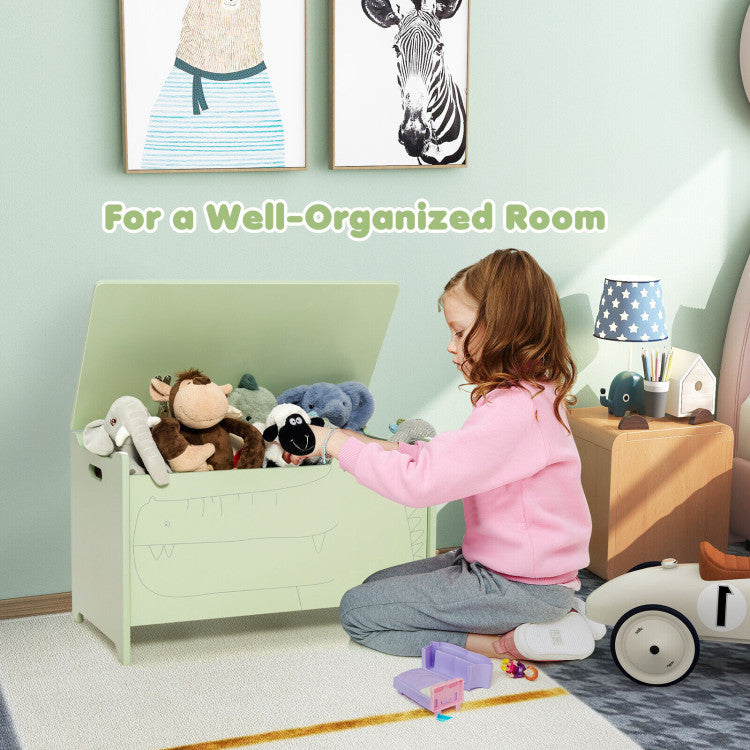 Wooden Kids Toy Storage Box with Safety Hinge