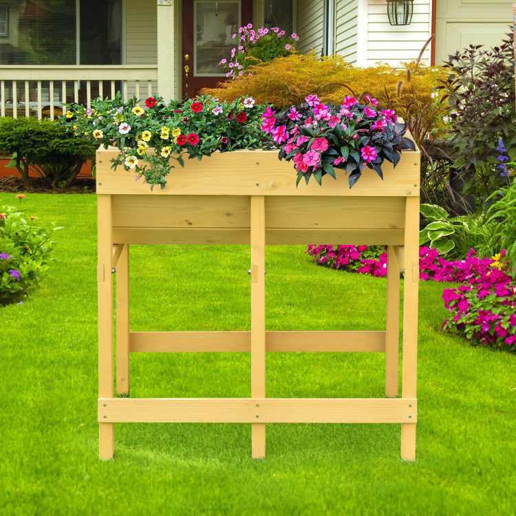 Wooden Raised Planter Bed with Liner for Vegetable and Flower