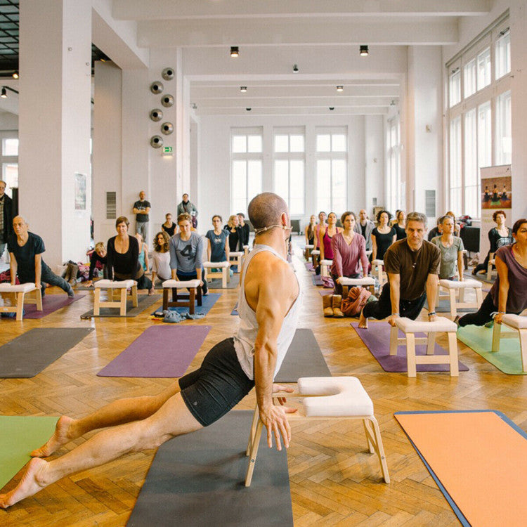 Yoga Headstand Wood Stool with PVC Pads and Anti-slip Mats