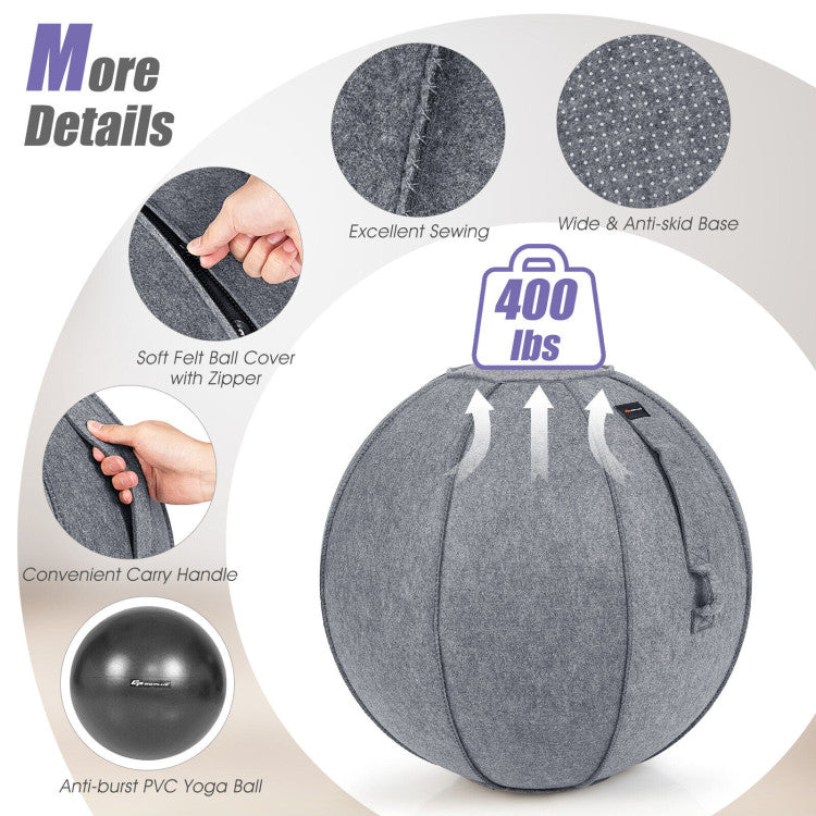 Yoga Sitting Ball with Felt Cover and Air Pump for Home, Gym and Hospital