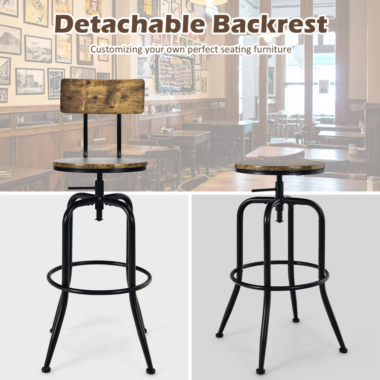 Industrial Style Adjustable Swivel Bar Stool with Arc-Shaped Backrest