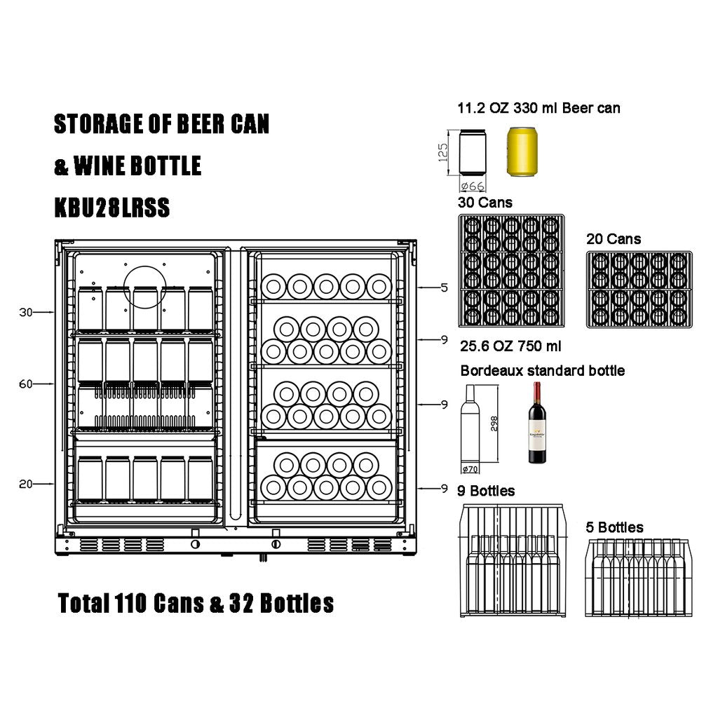 KingsBottle - 39" Dual-Zone Built-in/Freestanding Wine & Beverage Center (KBU28LRX)