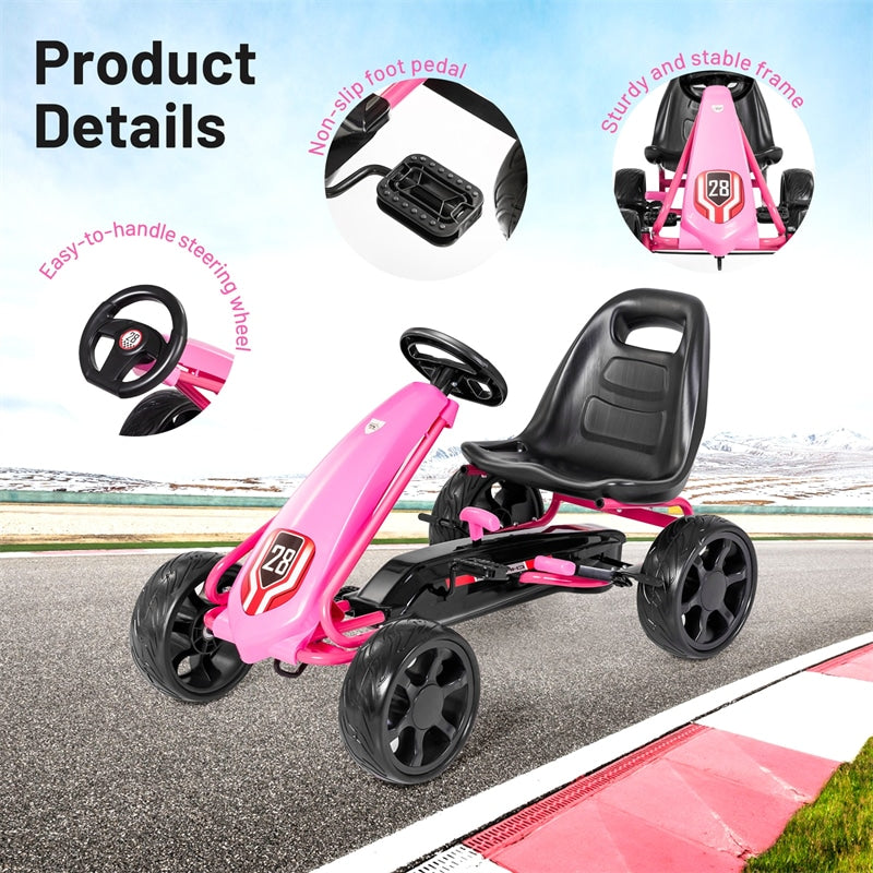 Kids Go Kart Ride-On 4 Wheel Pedal Car with Adjustable Seat