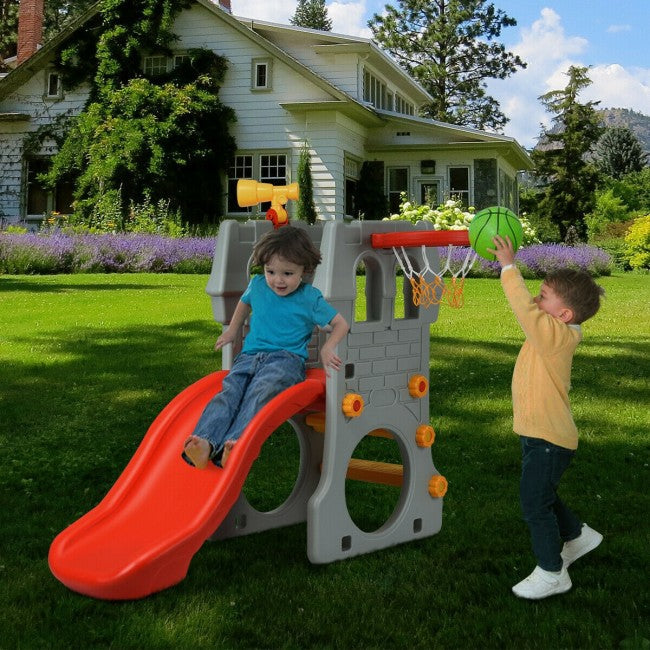 5 in 1 Toddler Activity Climber Slide Playset with Basketball Hoop and Telescope