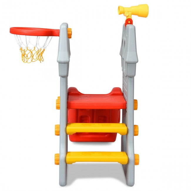 5 in 1 Toddler Activity Climber Slide Playset with Basketball Hoop and Telescope