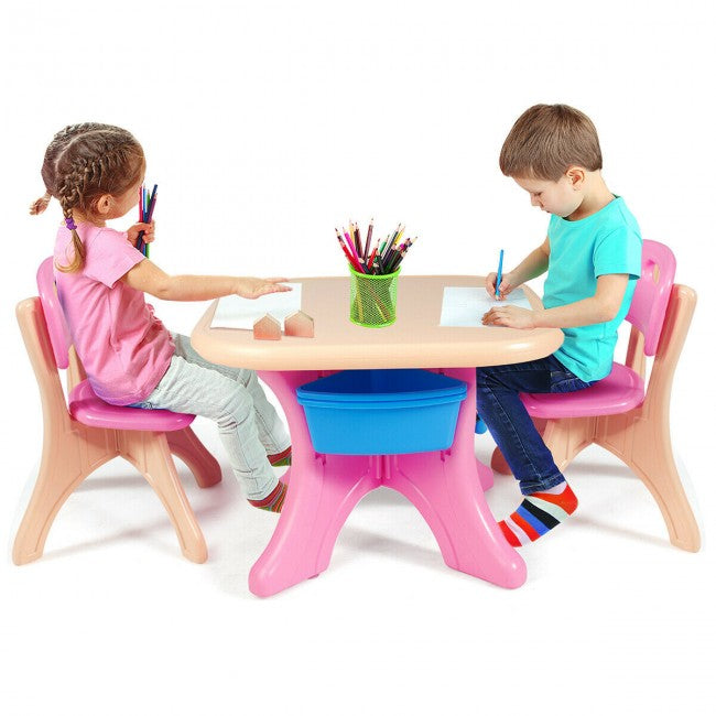 Kids Activity Table and Chair Furniture Set with Storage Drawers