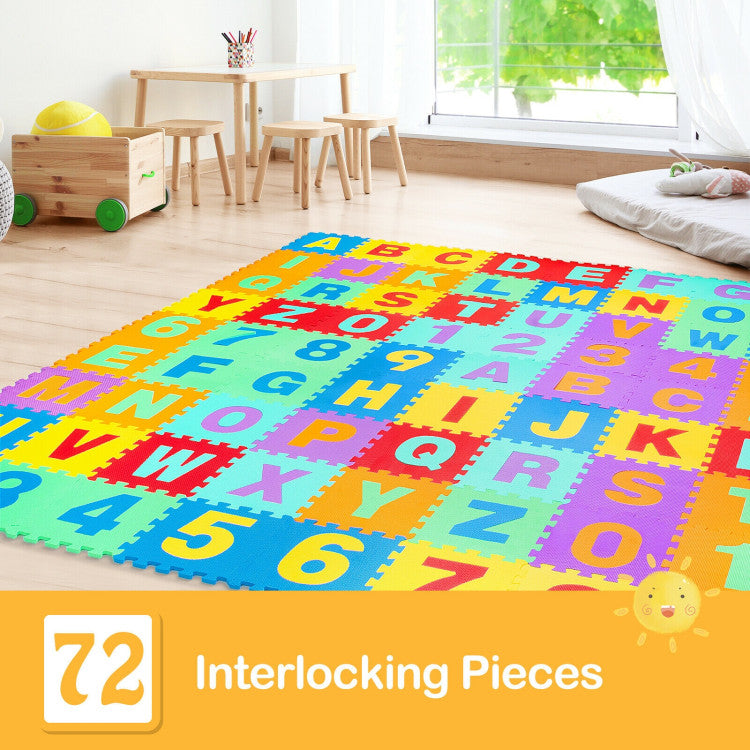 Kids Foam Interlocking Puzzle Play Mat with Alphabet and Numbers 72 Pieces Set