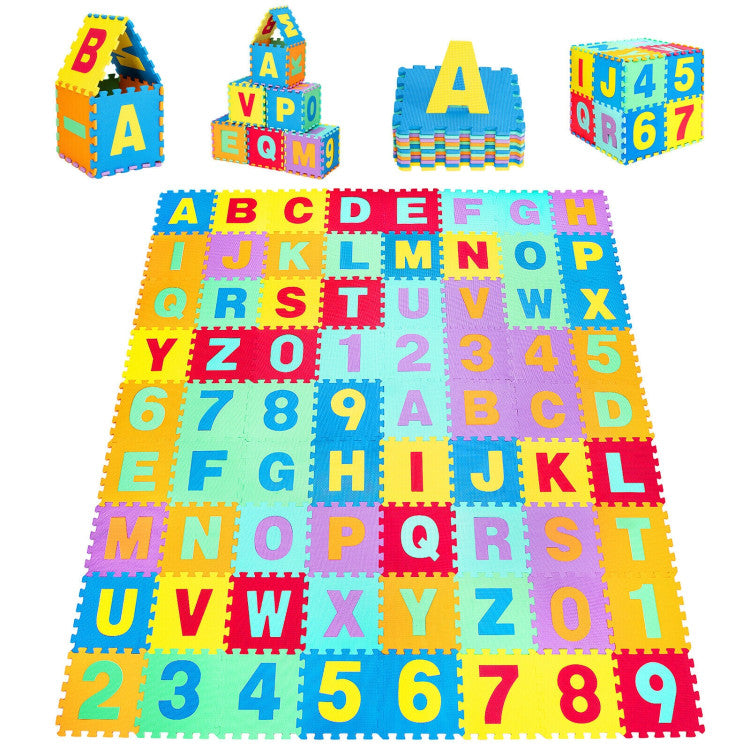 Kids Foam Interlocking Puzzle Play Mat with Alphabet and Numbers 72 Pieces Set