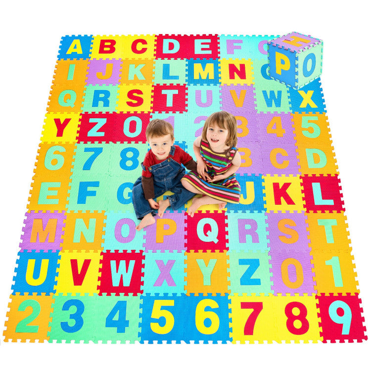 Kids Foam Interlocking Puzzle Play Mat with Alphabet and Numbers 72 Pieces Set