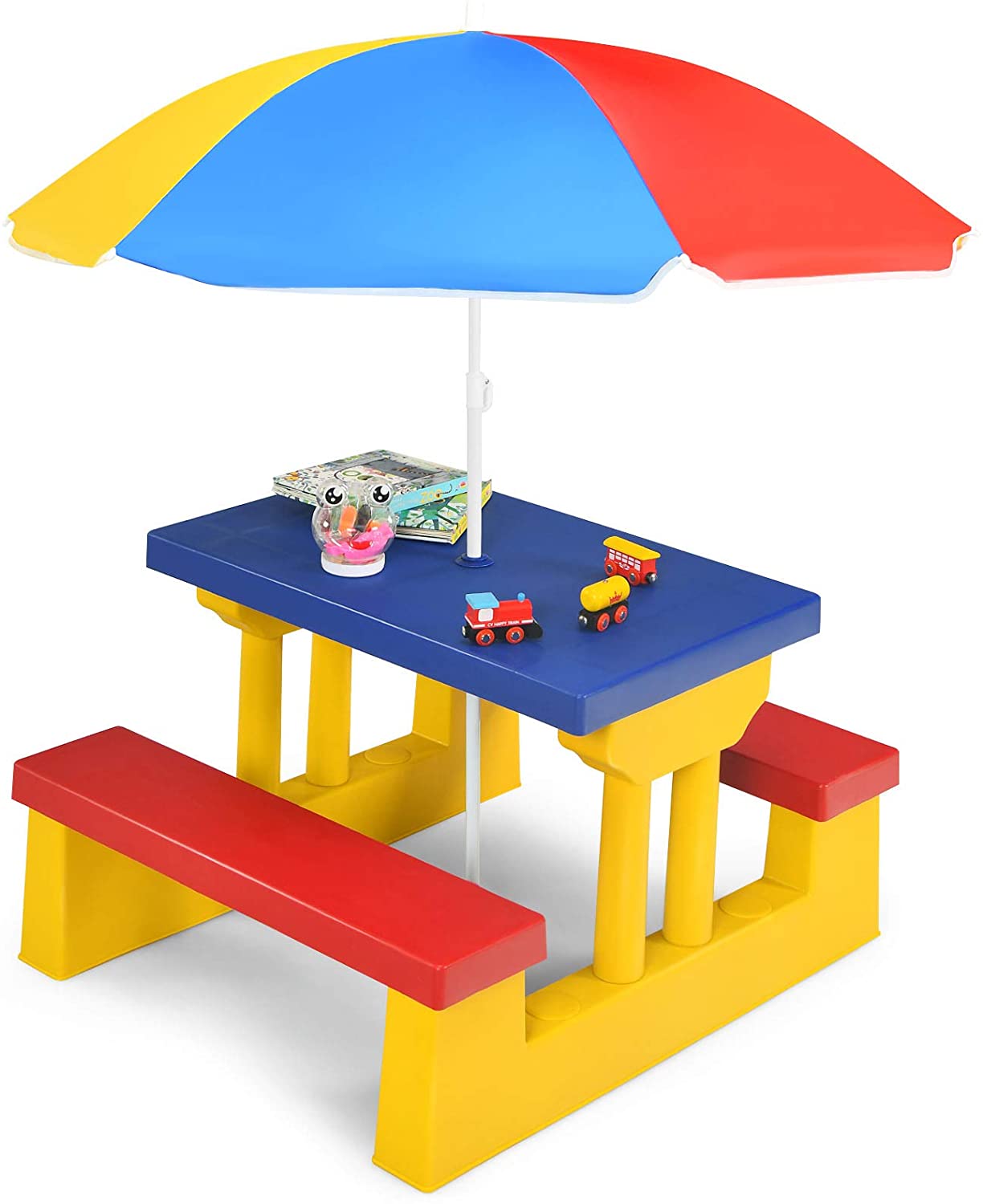 Kids Folding Picnic Table with Removable Folding Umbrella