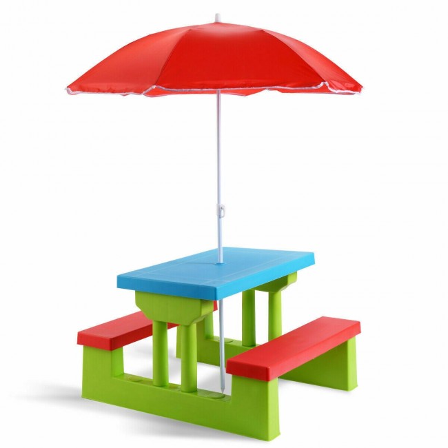 Kids Folding Picnic Table with Removable Folding Umbrella