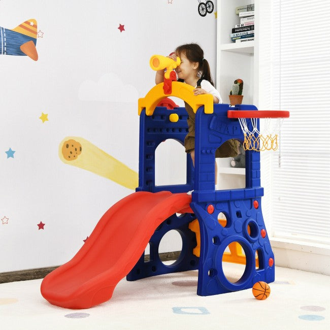 6-in-1 Freestanding Kids Slide with Basketball Hoop