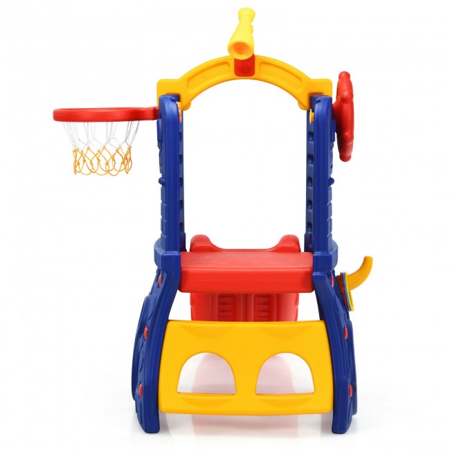 6-in-1 Freestanding Kids Slide with Basketball Hoop