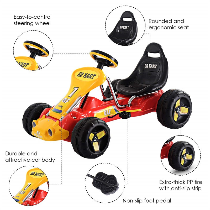 Kids Pedal Go Kart 4 Wheel Pedal Powered Car Ride On Car Toy with Adjustable Seat