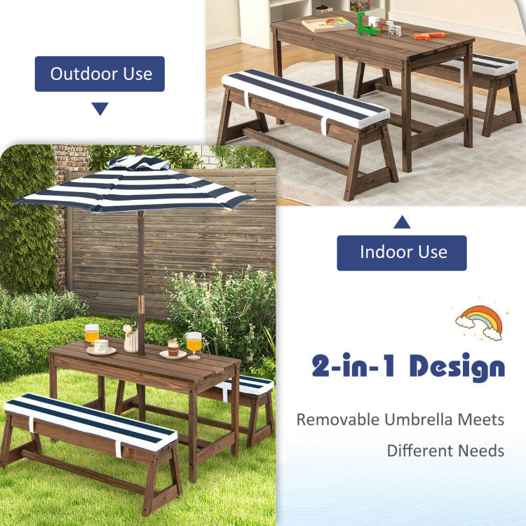 Kids Picnic Table and Chairs with Cushions and Adjustable  Height Umbrella