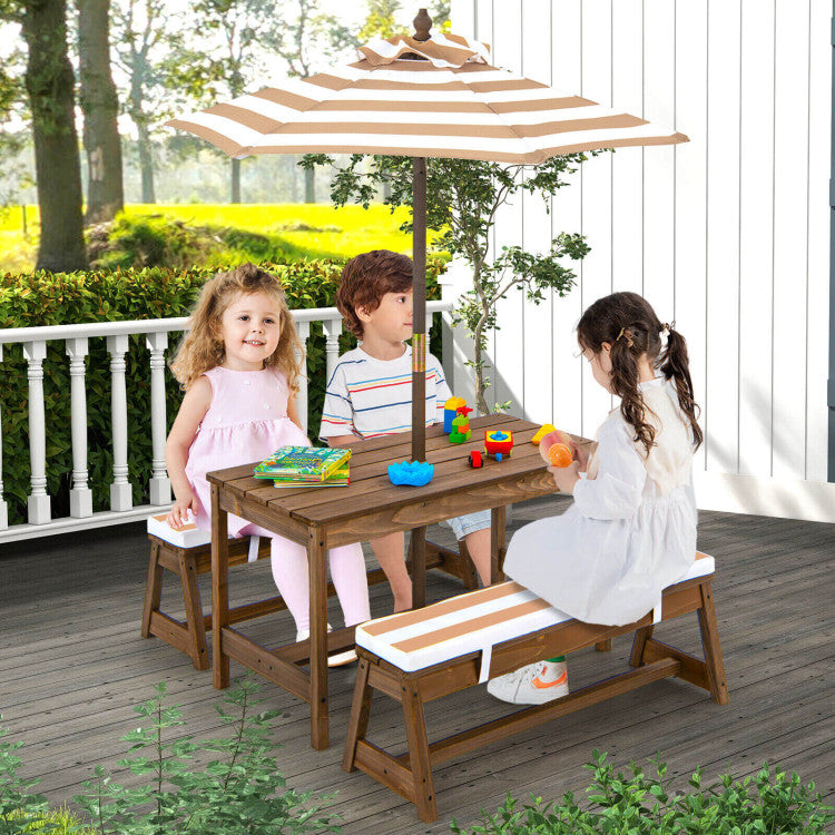 Kids Picnic Table and Chairs with Cushions and Adjustable  Height Umbrella