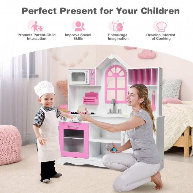 Wooden Toy Pretend Kitchen Kids Cooking Pretend Play Set