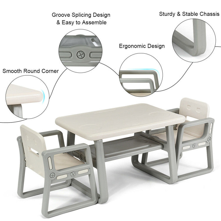 Kids Reading Drawing Table Chairs Set with Storage Shelf