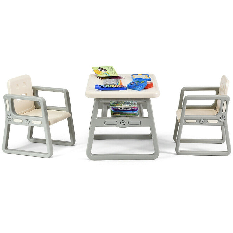 Kids Reading Drawing Table Chairs Set with Storage Shelf