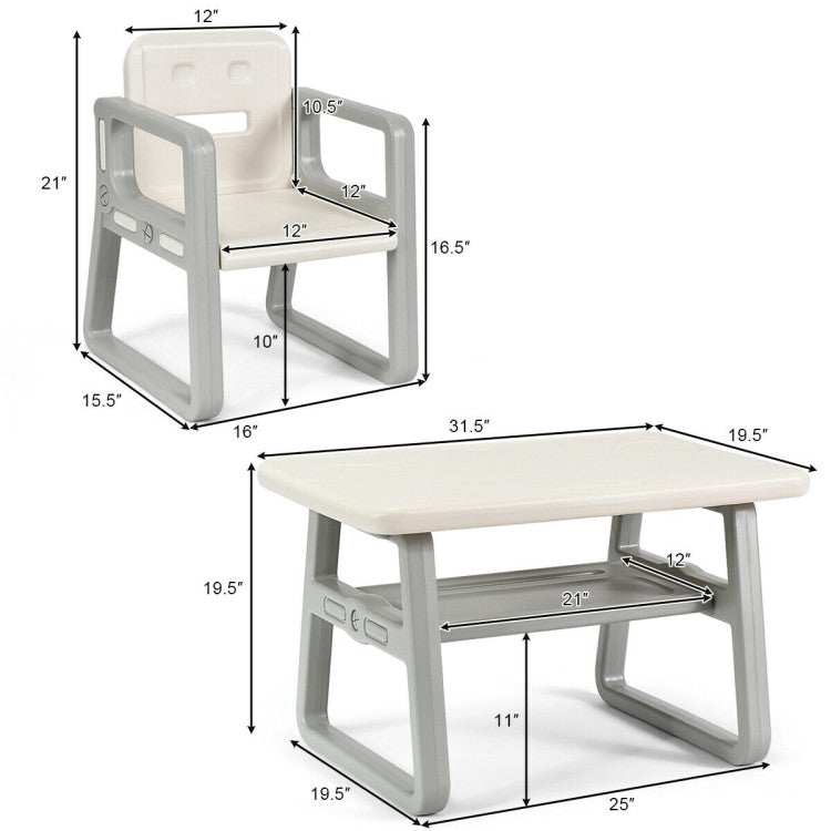 Kids Reading Drawing Table Chairs Set with Storage Shelf